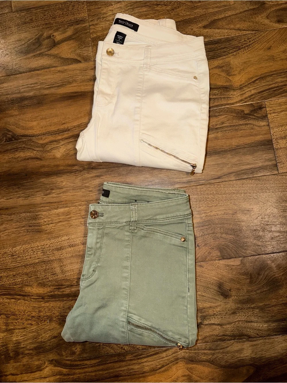 WHBM Skinny Crop Cargo Ankle Pants - Olive & Cream - Set of 2